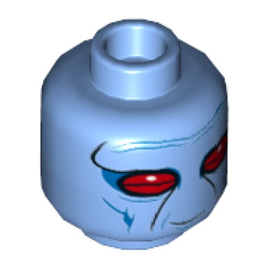 Minifigure, Head Alien with Narrow Red Eyes and Blue Wrinkles Pattern (SW Duros) - Hollow Stud