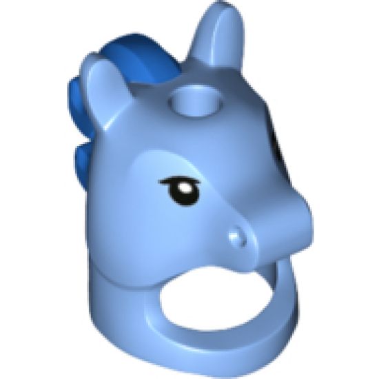 Minifigure, Headgear Mask Horse with Hole in Top, Black Eyes and Blue Mane Pattern (Unicorn Boy)