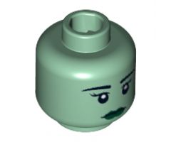 Minifigure, Head Female with Black Eyebrows, Eyelashes, White Pupils, Dark Green Lips Pattern - Hollow Stud (Lady Liberty)