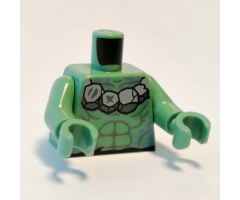 Torso Bare Chest with Light Bluish Gray Muscles Outline, Stone Necklace and Sand Blue Spots Pattern / Sand Green Arms / Sand Green Hands
