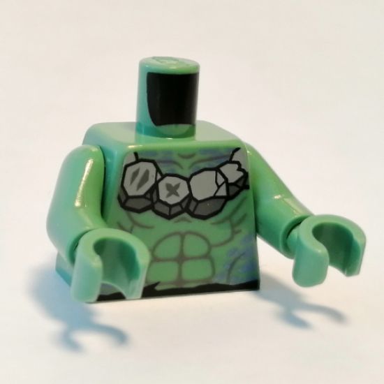 Torso Bare Chest with Light Bluish Gray Muscles Outline, Stone Necklace and Sand Blue Spots Pattern / Sand Green Arms / Sand Green Hands