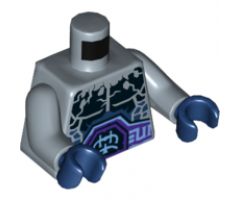 Torso Nexo Knights Bare Chest with Black Cracks, Dark Bluish Gray Scales, Dark Purple and Light Blue Belt Pattern / Sand Blue Arms / Dark Blue Hands