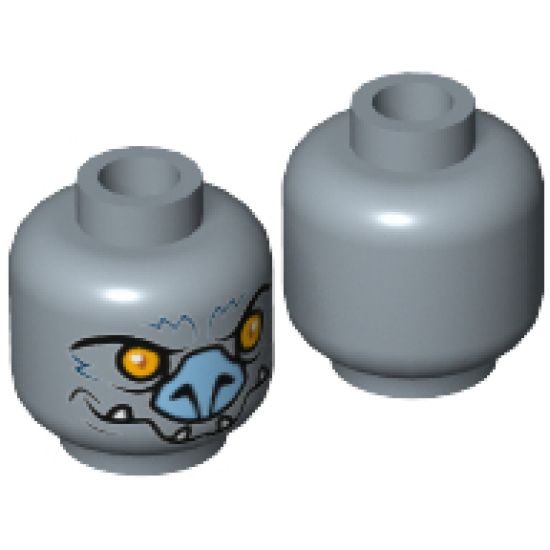 Minifigure, Head Alien Chima Bat with Yellow Eyes, Gray Nose and Fangs Pattern (Braptor) - Hollow Stud