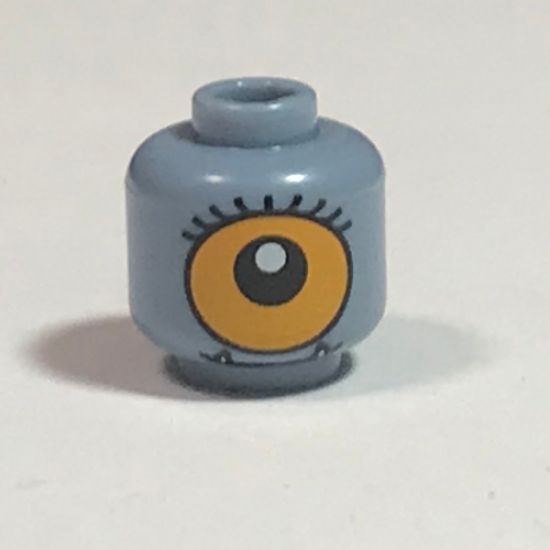 Minifigure, Head Dual Sided Alien with Lower Fangs, Eyelashes, Single Orange Eye Open / Eye Half Closed with Blue Eye Shadow Pattern - Hollow Stud
