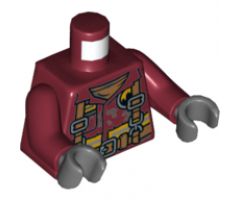 Torso Fire Uniform with Stripes and Harness Pattern / Dark Red Arms / Dark Bluish Gray Hands