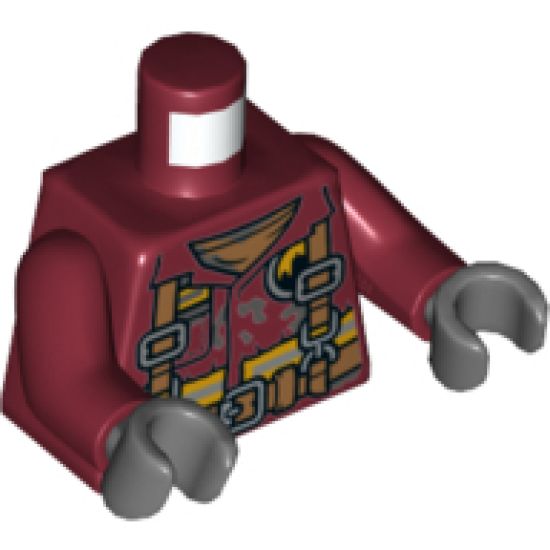Torso Fire Uniform with Stripes and Harness Pattern / Dark Red Arms / Dark Bluish Gray Hands
