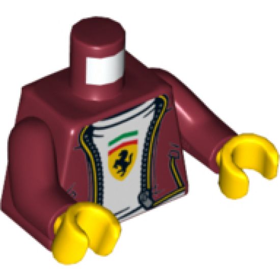 Torso Speed Champions Jacket with Zipper, White Shirt and Ferrari Logo Pattern / Dark Red Arms / Yellow Hands