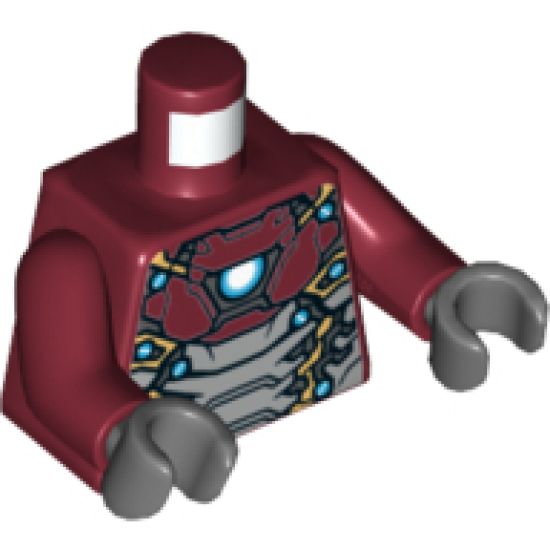 Torso Silver, Gold, and Light Blue Armor, Iron Man Arc Reactor on Chest Pattern / Dark Red Arms / Dark Bluish Gray Hands