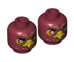 Minifigure, Head Dual Sided Alien Chima Phoenix Amber Eyes, Orange Feathers, Yellow Beak, Neutral / Stern Pattern (Foltrax) - Hollow Stud