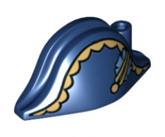 Minifigure, Headgear Hat, Pirate Bicorne with Gold Trim, Gold Button and Blue Flower Pattern