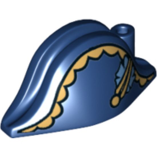 Minifigure, Headgear Hat, Pirate Bicorne with Gold Trim, Gold Button and Blue Flower Pattern