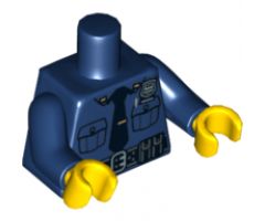 Torso Police Shirt with Silver Badge, Pockets, Pen, Black Tie and Belt Pattern / Dark Blue Arms / Yellow Hands