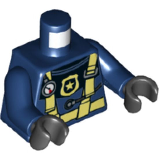 Torso Diving Suit with Yellowish Green Harness and Police Badge and Silver Gauge and Regulator Pattern / Dark Blue Arms / Black Hands
