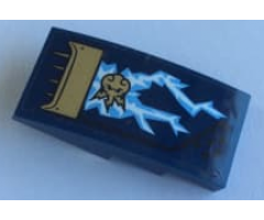 Slope, Curved 4 x 2 with Gold Air Intake, Bright Light Blue and White Lightning and Gold Ninjago Power Emblem Pattern Model Left Side (Sticker) - Set 70622