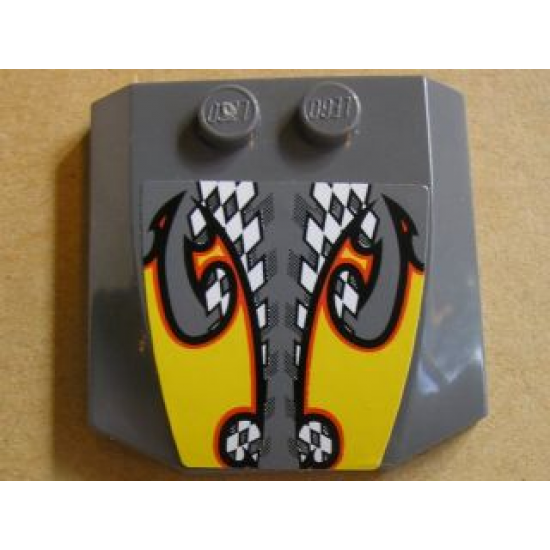 Wedge 4 x 4 x 2/3 Triple Curved with Yellow Flames over Checkered Pattern (Sticker) - Set 8134