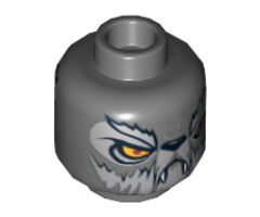 Minifigure, Head Dual Sided Alien Chima Wolf with Yellow Eyes, Fangs, Closed Mouth / Open Mouth Pattern (Wakz) - Hollow Stud