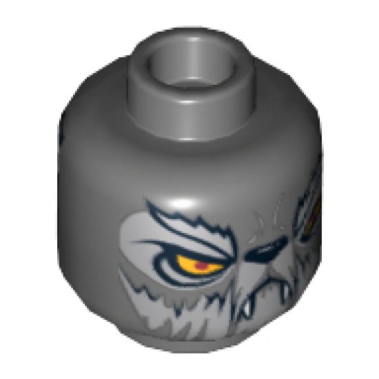 Minifigure, Head Dual Sided Alien Chima Wolf with Yellow Eyes, Fangs, Closed Mouth / Open Mouth Pattern (Wakz) - Hollow Stud