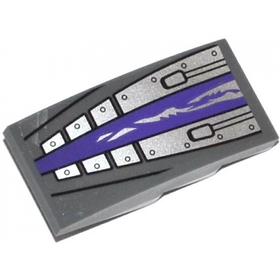 Slope, Curved 4 x 2 with Purple Stripe, Silver Plates and Rivets Pattern (Sticker) - Set 70722