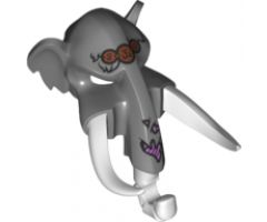 Minifigure, Headgear Mask Mammoth with White Rubber Tusks and Trunk with Medium Lavender Sinew Patches on Trunk and Copper Forehead Pendants Pattern