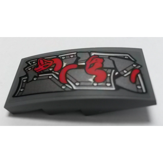 Slope, Curved 4 x 2 with Metal Plates and Red Snakes Pattern Model Right Side (Sticker) - Set 70622