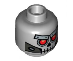 Minifigure, Head Alien Skull with Red Eyes, Metal Eyebrows with Rivets and Metal Jaw with Screws Pattern - Hollow Stud