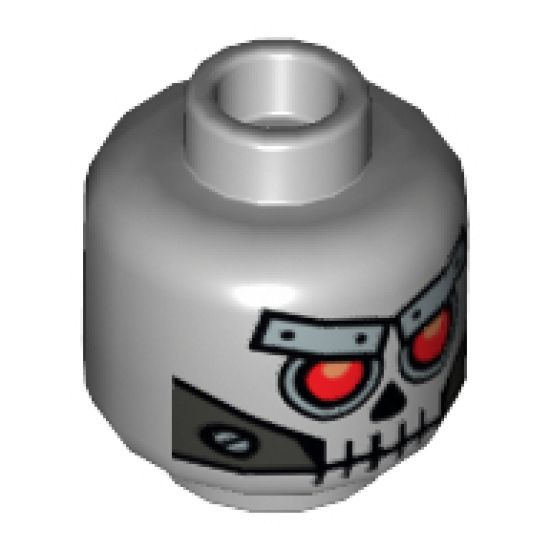 Minifigure, Head Alien Skull with Red Eyes, Metal Eyebrows with Rivets and Metal Jaw with Screws Pattern - Hollow Stud