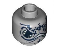 Minifigure, Head Alien with Large Black Eyes, Wide Mouth And Dark Blue Spots Pattern (Atlantis Manta Ray) - Blocked Open Stud