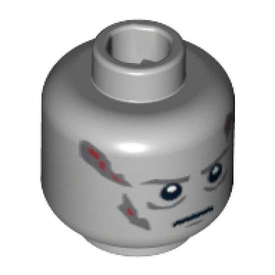 Minifigure, Head Male Scars Gray Left & Right, Gray Eyebrows, White Pupils Pattern (Darth Vader) - Hollow Stud