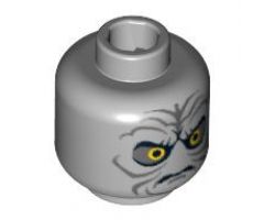 Minifigure, Head Male Angry Black Eyebrows, Yellow Eyes with Black Circles, Wrinkles Pattern - Hollow Stud