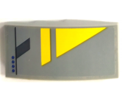 Slope, Curved 4 x 2 with Yellow Triangle, Blue Dots, and Dark Bluish Gray Line Pattern Model Left Side (Sticker) - Set 75150