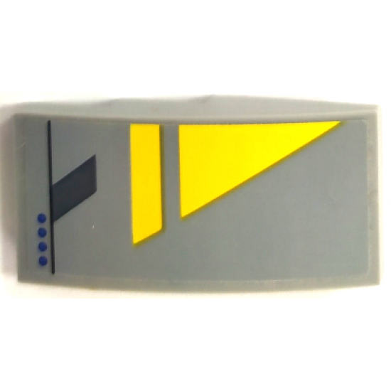 Slope, Curved 4 x 2 with Yellow Triangle, Blue Dots, and Dark Bluish Gray Line Pattern Model Left Side (Sticker) - Set 75150