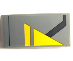 Slope, Curved 4 x 2 with Yellow Triangle and Angled Dark Bluish Gray Stripe Pattern Model Left Side (Sticker) - Set 75150