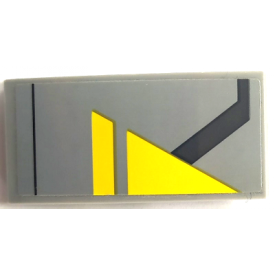 Slope, Curved 4 x 2 with Yellow Triangle and Angled Dark Bluish Gray Stripe Pattern Model Left Side (Sticker) - Set 75150