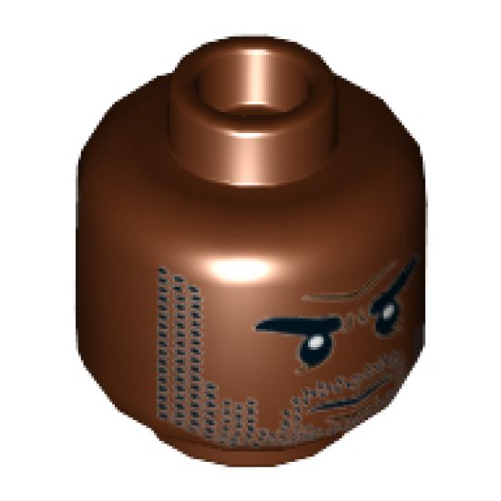 Minifigure, Head Dual Sided Beard Stubble, Black Eyebrows, Neutral / Angry Pattern - Hollow Stud
