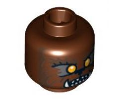 Minifigure, Head Werewolf, Orange Eyes and Sharp Teeth Pattern - Blocked Open Stud