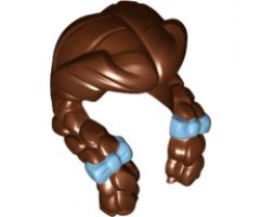 Minifigure, Hair Female Parted in Center, Two Braids Hanging in Front with Bright Light Blue Bows Pattern