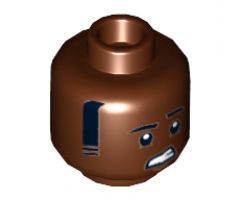 Minifigure, Head Black Eyebrows, Sideburns, Worried Pattern - Hollow Stud