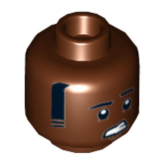 Minifigure, Head Black Eyebrows, Sideburns, Worried Pattern - Hollow Stud