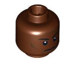 Minifigure, Head Grim Face with Cheek Lines, Thin Eyebrows and White Pupils Pattern - Hollow Stud