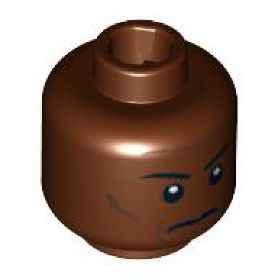 Minifigure, Head Grim Face with Cheek Lines, Thin Eyebrows and White Pupils Pattern - Hollow Stud
