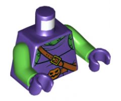 Torso Bright Green Chest, Shoulder Strap, Belt with Pumpkin Buckle, Pouch on Back Pattern (Green Goblin) / Bright Green Arms / Dark Purple Hands