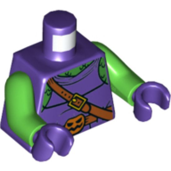 Torso Bright Green Chest, Shoulder Strap, Belt with Pumpkin Buckle, Pouch on Back Pattern (Green Goblin) / Bright Green Arms / Dark Purple Hands