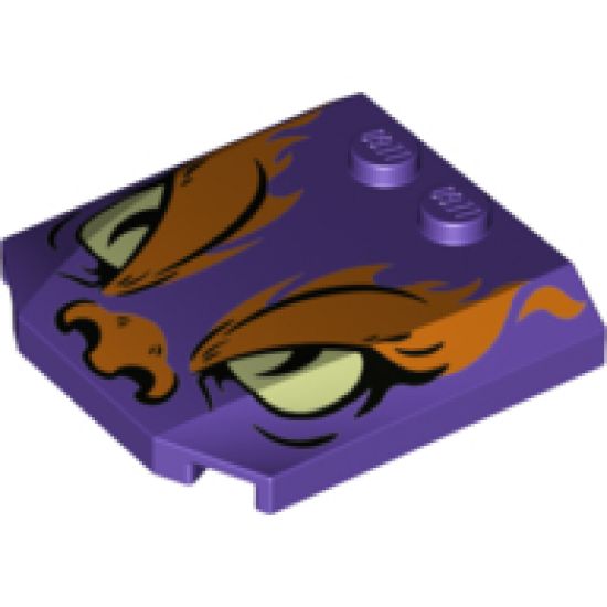 Wedge 4 x 4 x 2/3 Triple Curved with Orange Flames and Nose, Yellowish Green Eyes Pattern