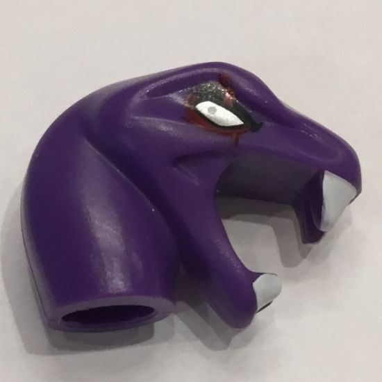Minifigure, Head, Modified Snake Short Neck with Open Mouth with White Fangs, Silver Right Eye and Light Blue Left Eye Pattern