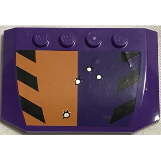 Wedge 4 x 6 x 2/3 Triple Curved with Bullet Holes and Black Stripes on Orange and Dark Purple Background Pattern (Sticker) - Set 6864