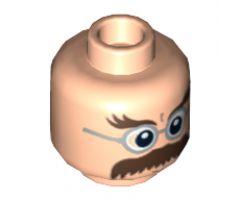 Minifigure, Head Glasses with Bushy Moustache and Eyebrows Pattern (HP Flitwick) - Hollow Stud