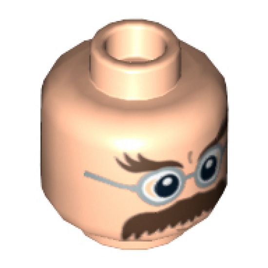 Minifigure, Head Glasses with Bushy Moustache and Eyebrows Pattern (HP Flitwick) - Hollow Stud