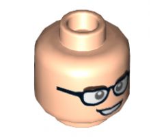 Minifigure, Head Dual Sided Black Glasses with White Lenses, Dark Brown Eyebrows, Open Mouth Smile / Closed Mouth, Raised Eyebrow Pattern - Hollow Stud