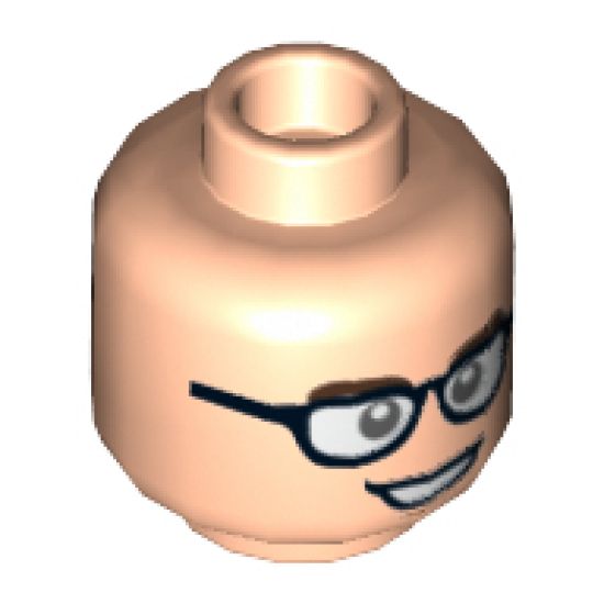 Minifigure, Head Dual Sided Black Glasses with White Lenses, Dark Brown Eyebrows, Open Mouth Smile / Closed Mouth, Raised Eyebrow Pattern - Hollow Stud