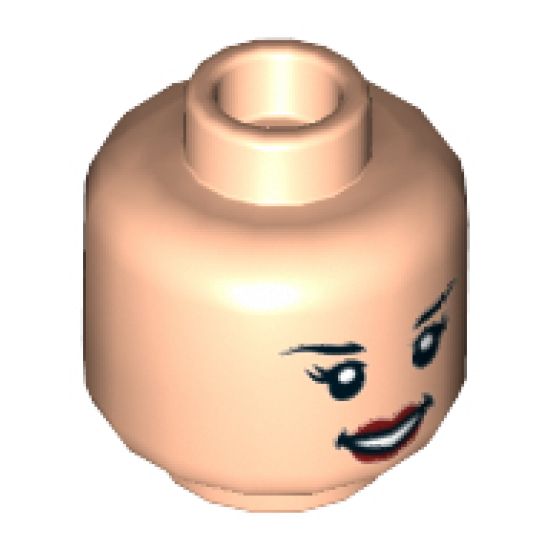 Minifigure, Head Dual Sided Female Black Eyebrows, Eyelashes, Red Lips, Annoyed / Open Mouth Smile Pattern - Hollow Stud
